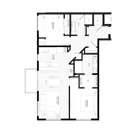 Floor plan for 2 beds, 2 baths, 1053 sqft